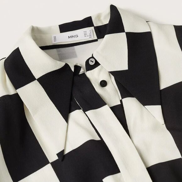 Mango Check Button Shirt Dress Black White New - Picture 9 of 10